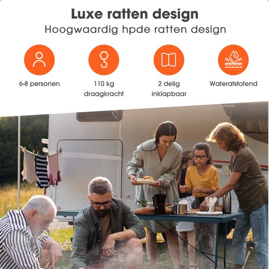 Lenx Klaptafel - Inklapbare tafel - Inclusief Zwarte Tafelhoes - 180x75x74cm -Opvouwbare Tuintafel - Vouwtafel - 6 tot 8 Personen - Rattan van Merkloos — afbeelding 2