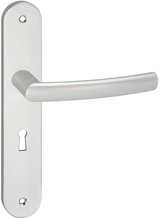 Aluminium Impresso Burton deurkruk op een ovaal deurschild met sleutelgat.