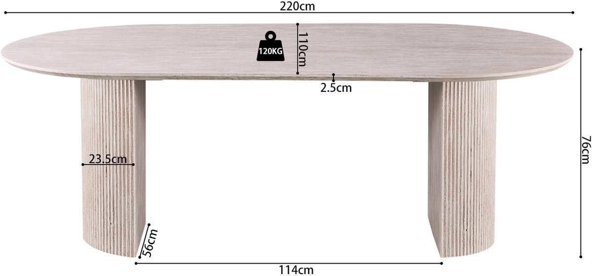 Rousseau Tafel 'Lagos' 220 cm Ovaal Decor Travertin Beige