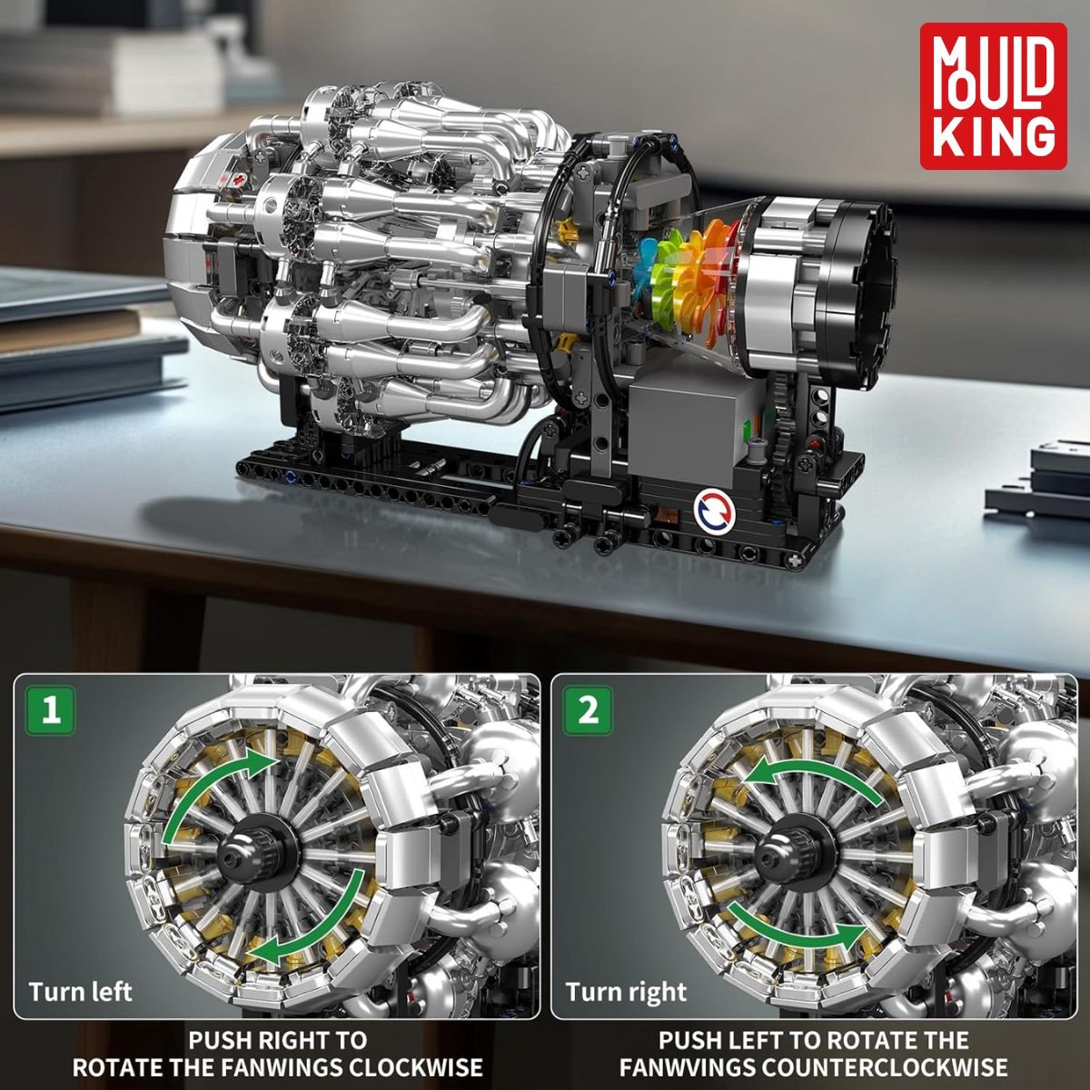Mould King 10216 Icons Turbojet Vliegtuig motor bouwset | Speed champions modelbouw | Classic creator bouwpakket geschikt voor Lego | Technische educatief speelgoed ideas voor expert volwassenen & kinderen | Bouwdoos met 1214 bouwstenen — afbeelding 10