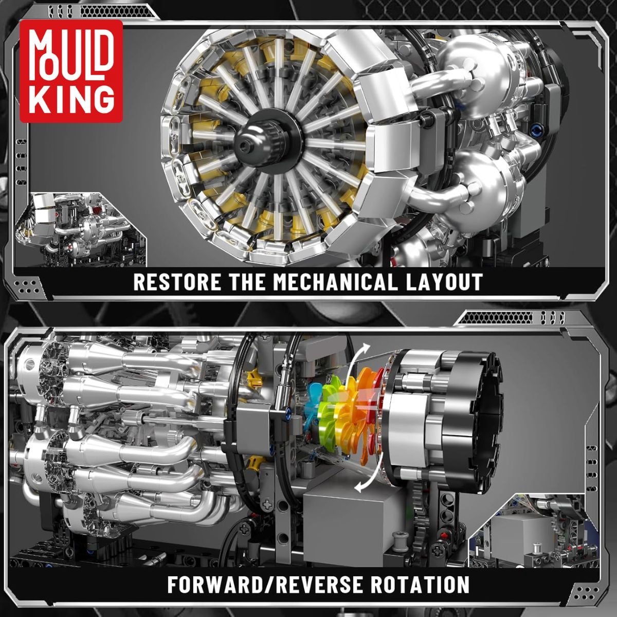 Mould King 10216 Icons Turbojet Vliegtuig motor bouwset | Speed champions modelbouw | Classic creator bouwpakket geschikt voor Lego | Technische educatief speelgoed ideas voor expert volwassenen & kinderen | Bouwdoos met 1214 bouwstenen — afbeelding 5