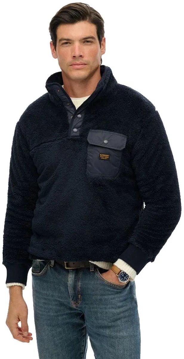 Superdry High Pile Sweatshirt Met Halve Rits M Man Marineblauw