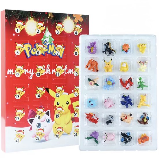 Pokémon Adventskalender 2025 – 24 dagen aftellen tot kerst met mini Pokémon figuurtjes – rode geschenkdoos, ideaal kerstcadeau of sinterklaascadeau voor kinderen
