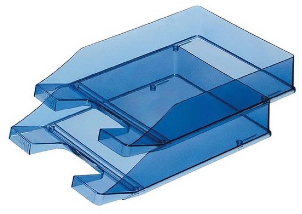 Set van 12x stuks brievenbakjes/postbakjes transparant blauw A4 formaat 25 x 33 x 6 cm - Documenten/papieren opbergen/bewaren - Kantoorartikelen
