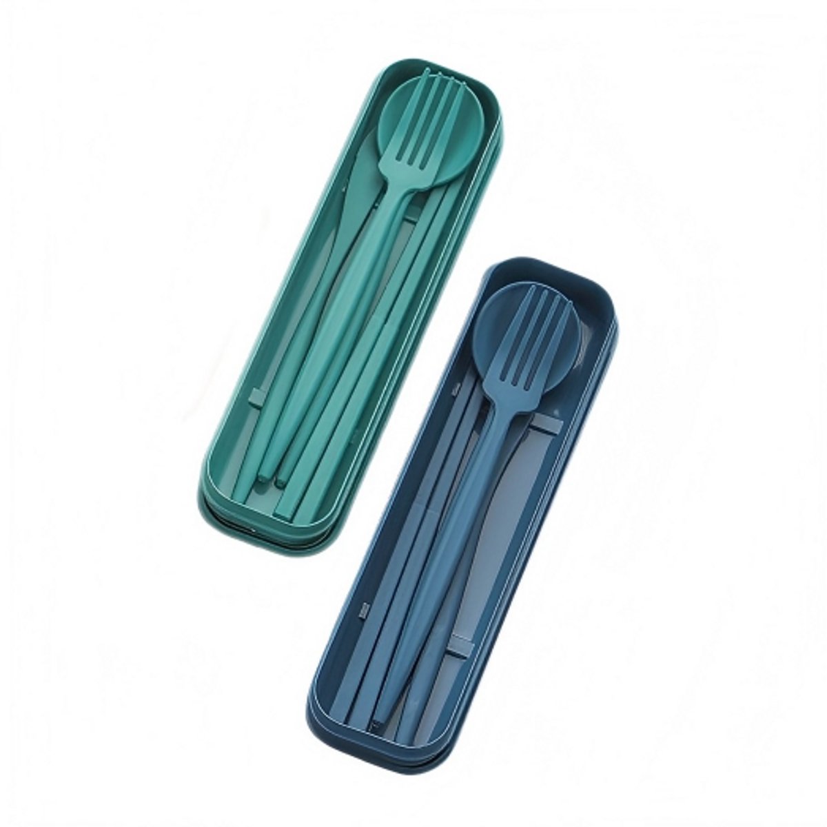 TuseRxln Camping Bestekset - Camping Servies - Buigend Ontwerp Voor Comfortabele Grip + Lichtgewicht En Robuust - 2 - Delig - Voor Buitenshuis Blauw Groen