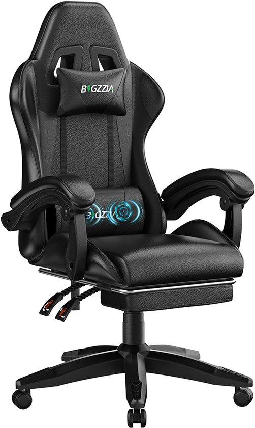 BIGZZIA Gamingstoel met Massagefunctie - Ergonomisch Zwart - BIGZZIA - €129,49