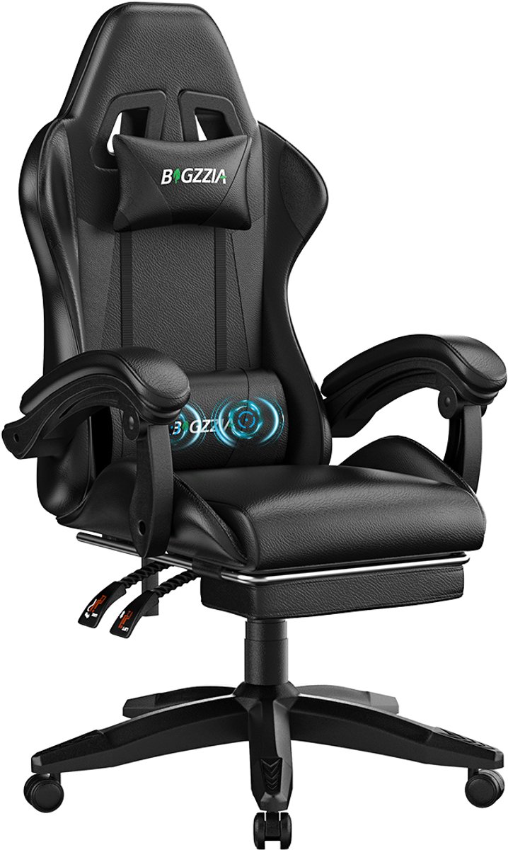 BIGZZIA Gamingstoel met Massagefunctie - Ergonomisch Zwart - BIGZZIA - €129,49