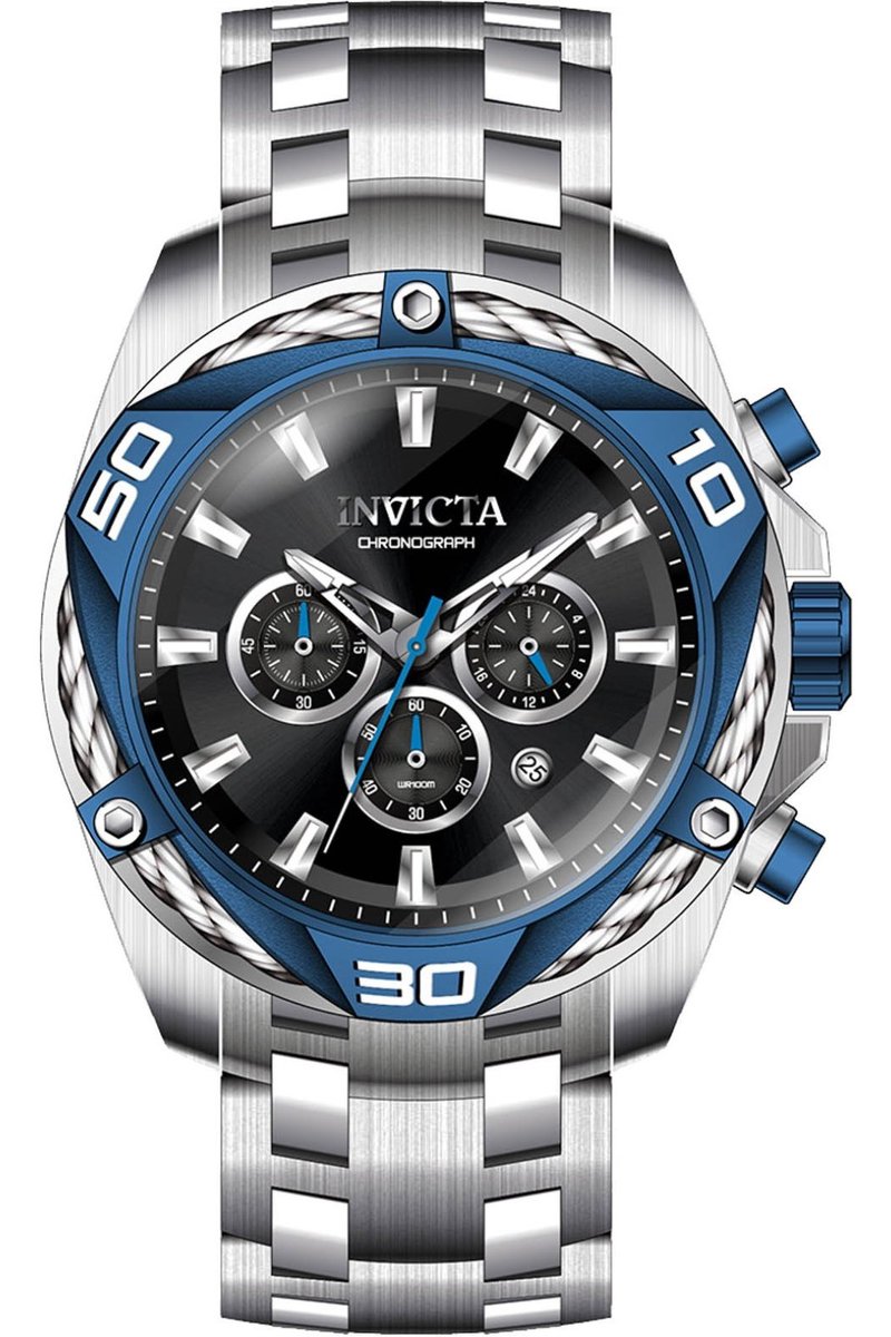 Invicta Bolt 38572 Heren Horloge - Waterdicht - Analoog - Quartz Uurwerk - Roestvrij Staal met zwarte Wijzerplaat - 50mm