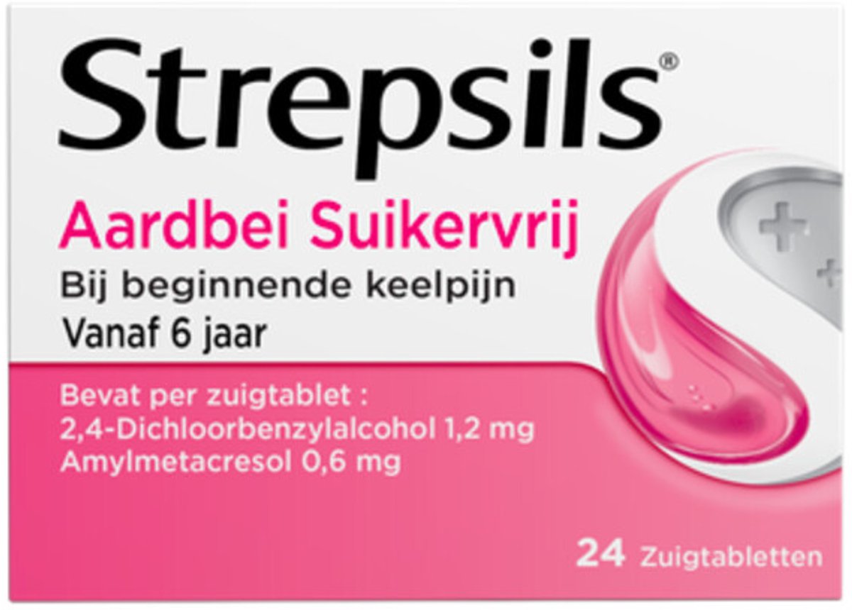 Strepsils Aardbei Suikervrij - 3 x 24 zuigtabletten