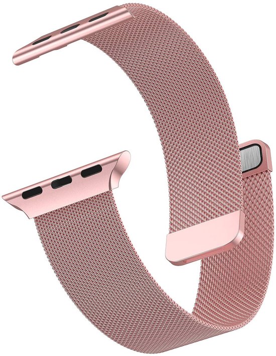Bracelet milanais en acier inoxydable - Compatible avec Apple Watch 42 mm / 41 mm / 40 mm / 38 mm (Séries 1 à 11 + SE 1 à 3) - Or rose