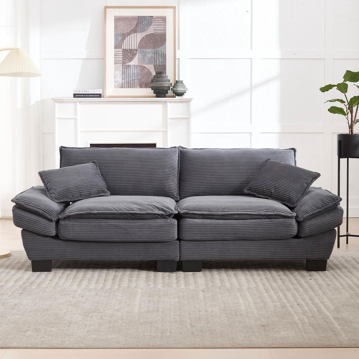 BLACKCOLORS - Tweezitsbank - Modern en Eenvoudig - Donkergrijs - Comfortabel en Ruim - Inclusief 2 Kussens - Voor Woonkamer, Slaapkamer of Kantoor