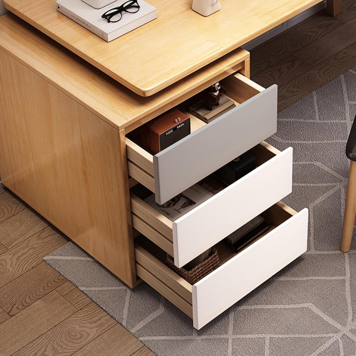 ElegantWood Massief Houten Bureau met 3 Lades – Modern Computerbureau en Werktafel met Opbergruimte – Omkeerbaar Thuisbureau 140x60x75 cm – Naturel Design voor Woonkamer, Slaapkamer of Kantoor - Novihome