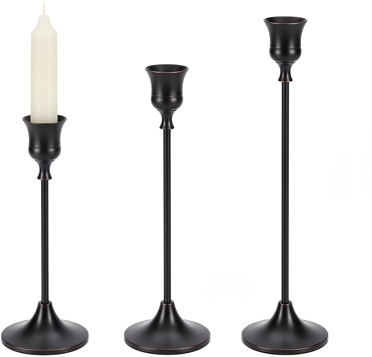 Unyqoos Set van drie vintage metalen kandelaars voor elegante tafeldecoratie zwart
