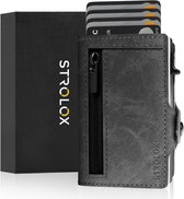 Strolox® Pasjeshouder Luxe Portemonnee met Rits Grijs - Creditcardhouder 11 pasjes + Briefgeld - Kaarthouder Pashouder Uitschuifbaar - RFID & NFC Kaarthouder - Leer - Mannen & Vrouwen Incl. Luxe Cadeauverpakking