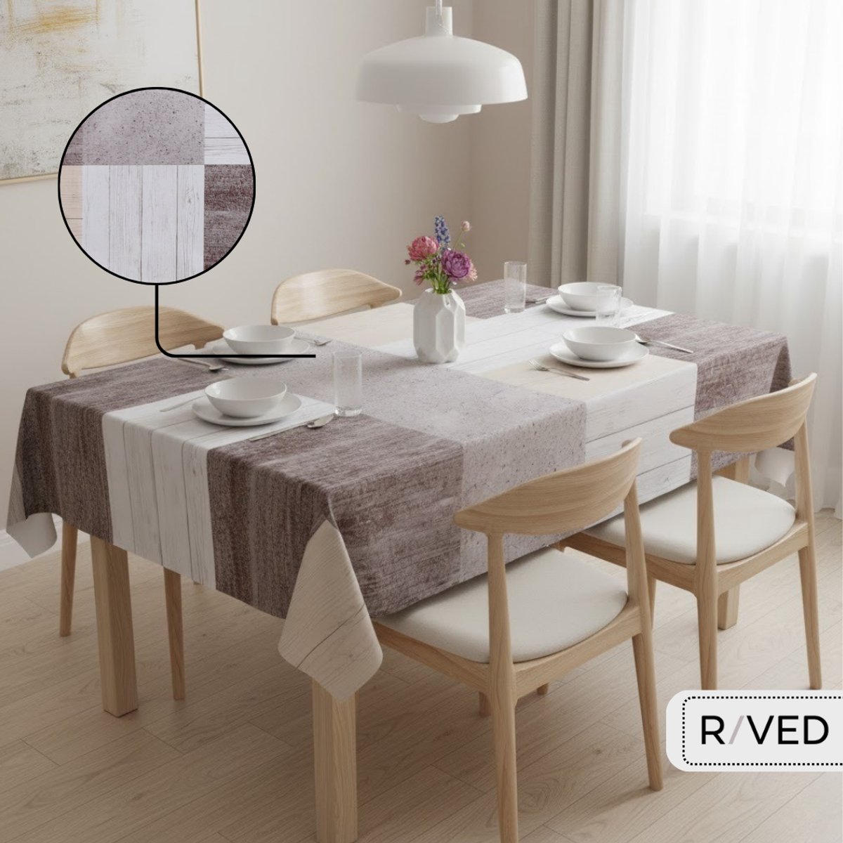 Raved Tafelzeil – 140 cm x 320 cm – Vierkant Hout-design Bruin/Beige – PVC – Afwasbaar