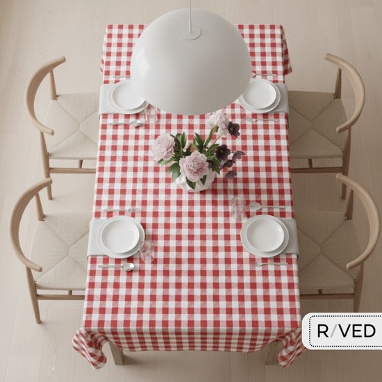 Raved Nappe/ Boerenbont Farmhouse Check/Board Fur small Rouge/ Wit ↔ 140 cm x ↕ 290 cm - PVC - Lavable