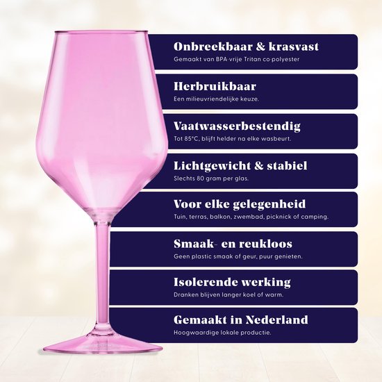 HappyGlass Lady Abigail plastic wijnglazen - Set van 4 kunststof herbruikbare wijnglazen - 47cl - Pretty pink - BPA-vrij Tritan - Limited Edition — afbeelding 2