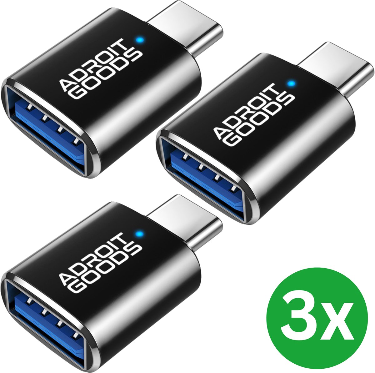 Image of AdroitGoods 3x USB C naar USB A Adapter - USB 3.0 C naar USB Adapter - USB C naar USB A Converter - USB C naar USB A Female - Zwart
