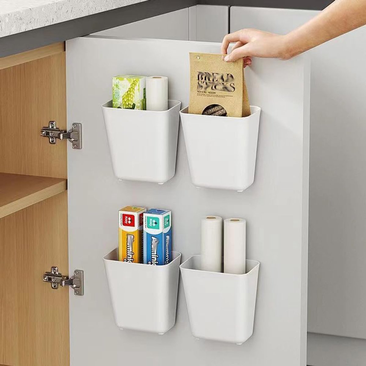 Opbergdoos voor keukenkastdeuren- zelfklevende opbergdoos voor aan de muur- kast/badkamer/koelkast- opbergdoos voor diverse artikelen- verpakking van 4