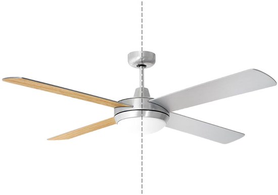 Plafondventilator met 2x E27 fittingen – Hout & Staal – 60W – incl. Afstandsbediening