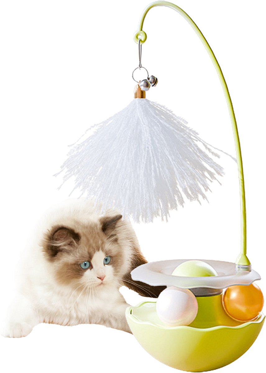 3-in-1 Interactief Kattenspeelgoed – Tumbler Ontwerp met Afneembare Wiebeltang, Kattenkruidbal & Draaicarrousel – 360° Schommelend Zauberstab Speelgoed, Duurzaam & Stabiel - ANMI