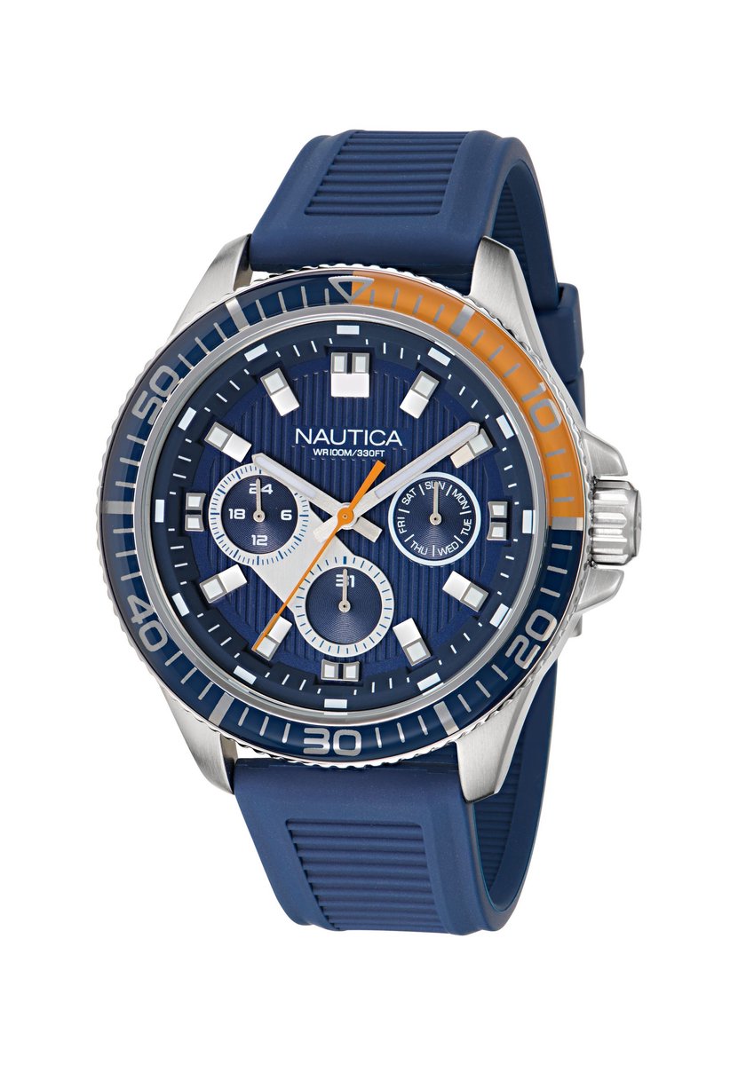 Nautica Nct Windrose Quartz Chronograaf Horloge Blauw Kast: 100% Roestvrij Staal. Armband: 100% Siliconen 46.5 NAPWRS501, NAPWRS503, NAPWRS504