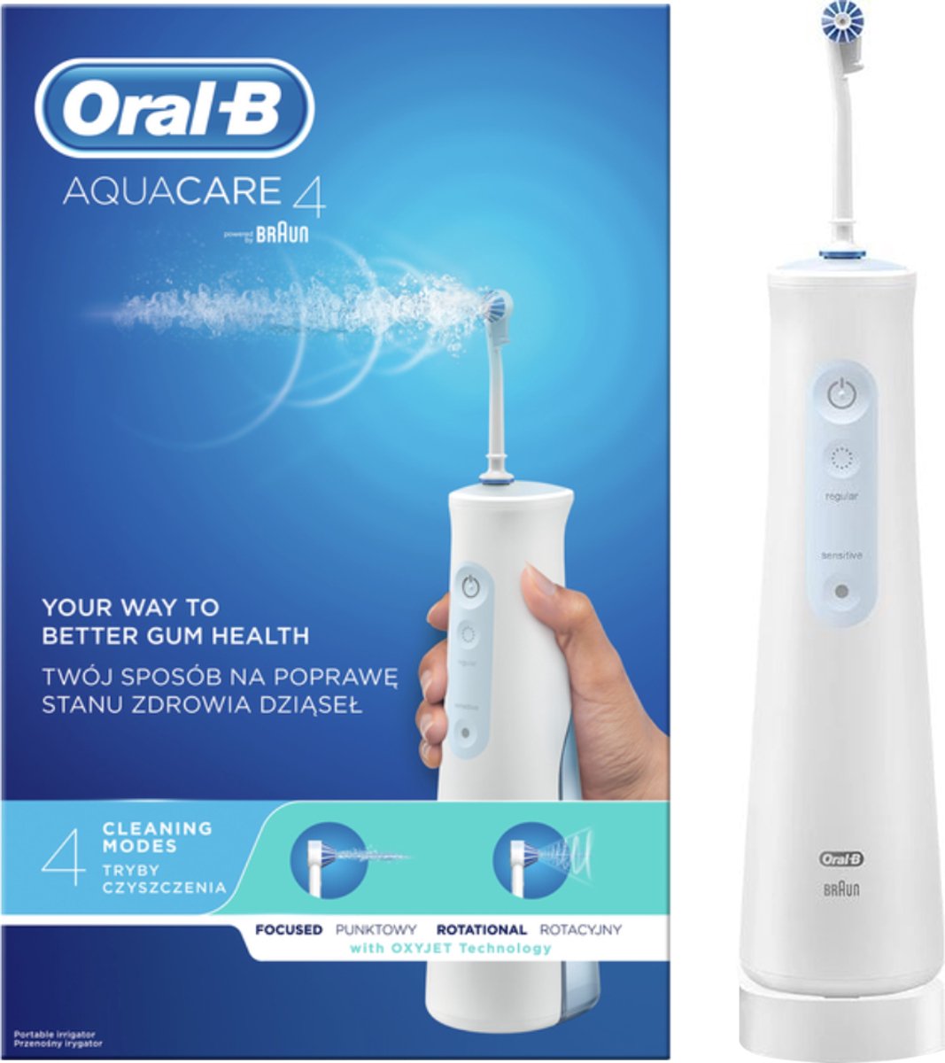 Oral-B AquaCare 4 - Monddouche - Oxyjet technologie - 2 intensiteitsniveaus - 2 straalstanden - Oplaadbaar