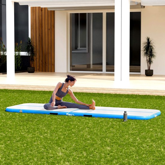 Tapis De Gymnastique Gonflable KM-Fit Airtrack 5m (Bleu) – Avec Pompe électrique 600W