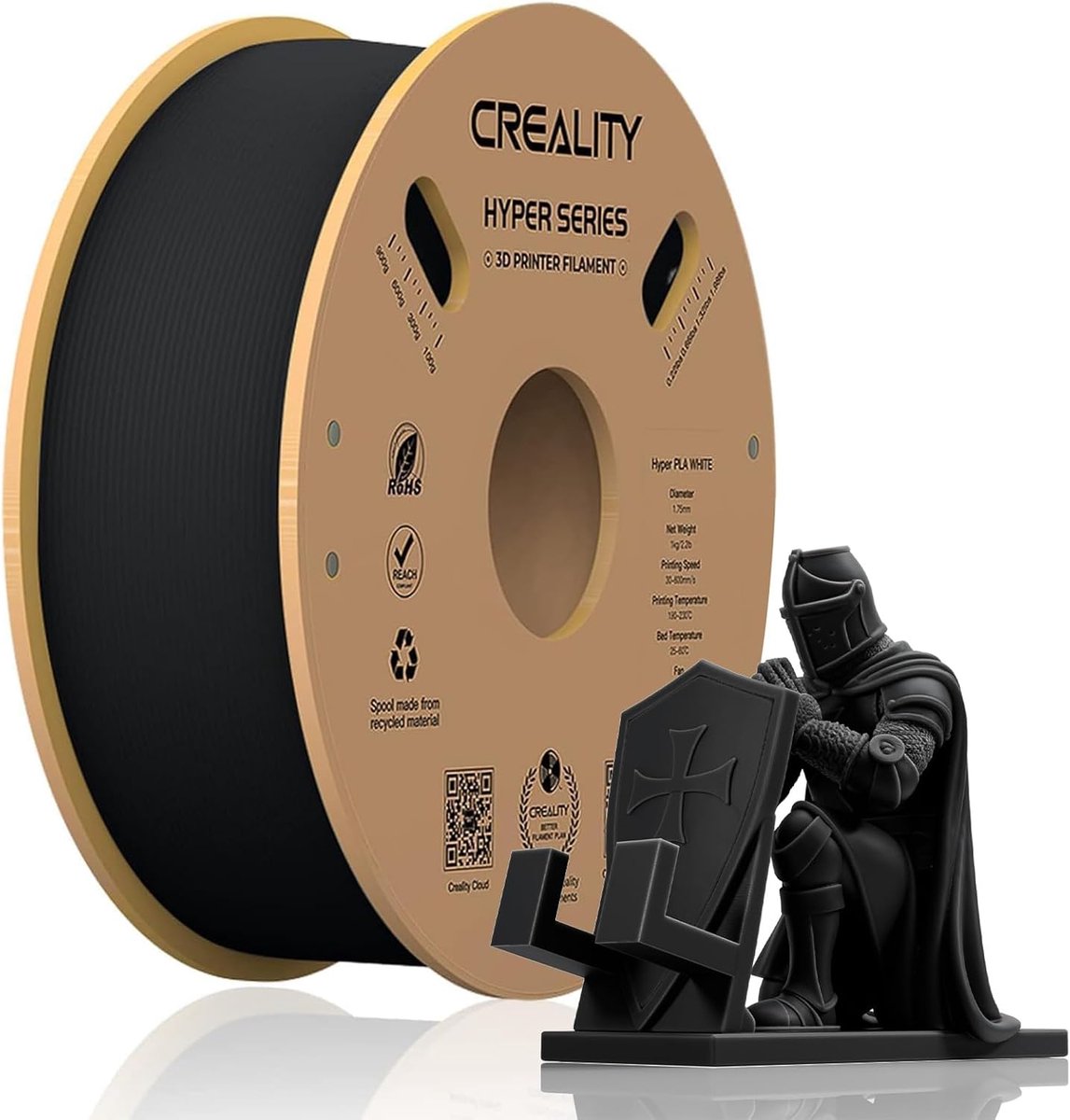 Creality Hyper PLA Filament - Zwart - 1,75 mm - 1 kg - 3D-printerfilament voor Snel Printen - Kluwenvrij - Sterke Hechting & Uitstekende Overhangprestaties - 3D Printer Filament