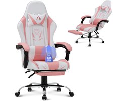 COLAMY - Ergonomische gamingstoel - Bureaustoelen - voetsteun - maximaal draagvermogen 136 kg - roze