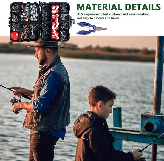 Deze set met 264 accessoires Geschikt voor het vissen bevat tangen, haken, loodjes en andere accessoires; een geschenkset met zoetwaterbaarsvisaas en uitrusting voor heren. van Merkloos — afbeelding 4