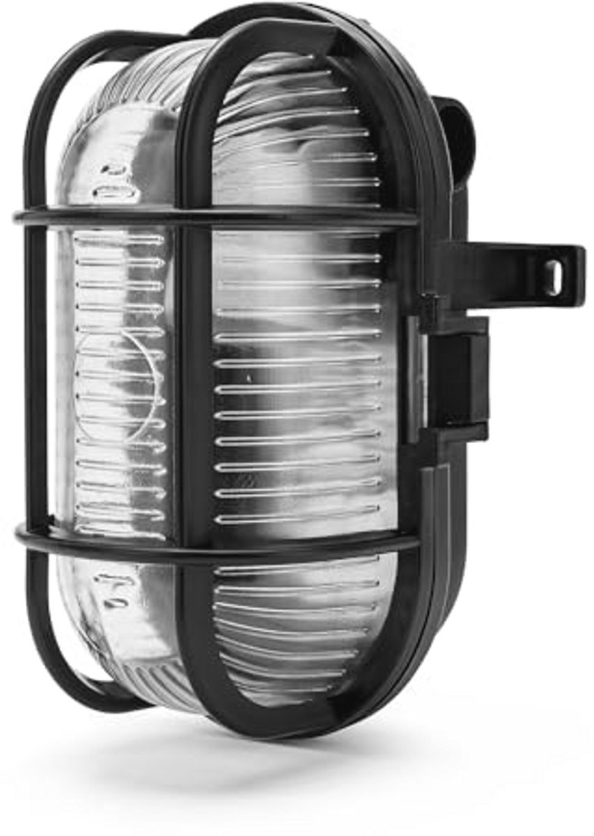 Ovale Wandlamp van Kunststof en Glas met E27 Fitting - Zwart