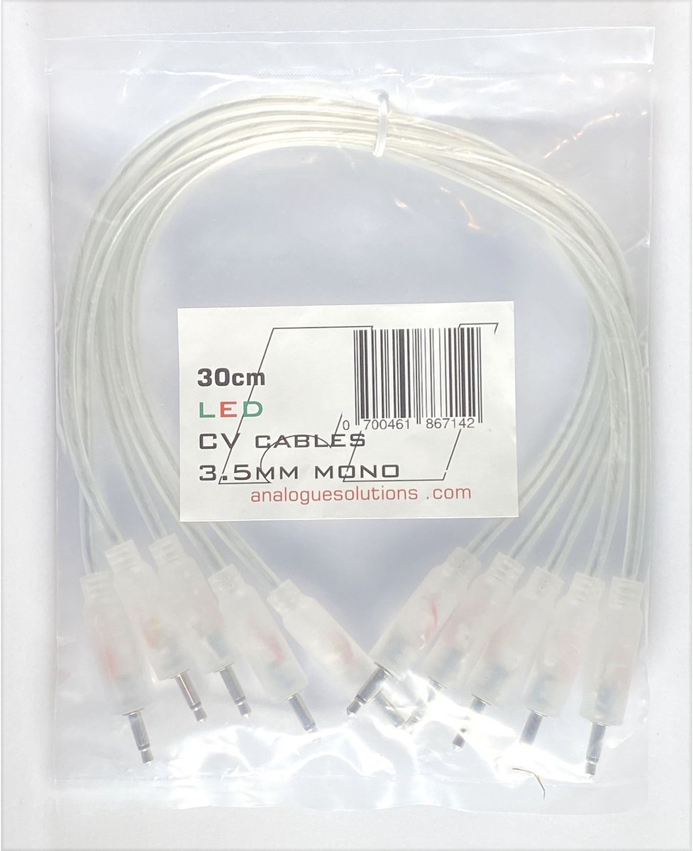 Analogue Solutions LED CV Cable 30 cm patchkabels met lichtgevende pluggen (5 stuks)