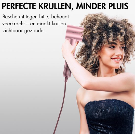 Sansbeauté® Föhn met Diffuser - Krullen - 110.000RPM - Ionische Haardroger met Borstel - 3 Standen - 3 Opzetstukken - Reisföhn - Sèche Cheveux - Krul Feun Set - Haarföhn met Defuser - Hair Blow Dryer - Kappersfohn - 2000W