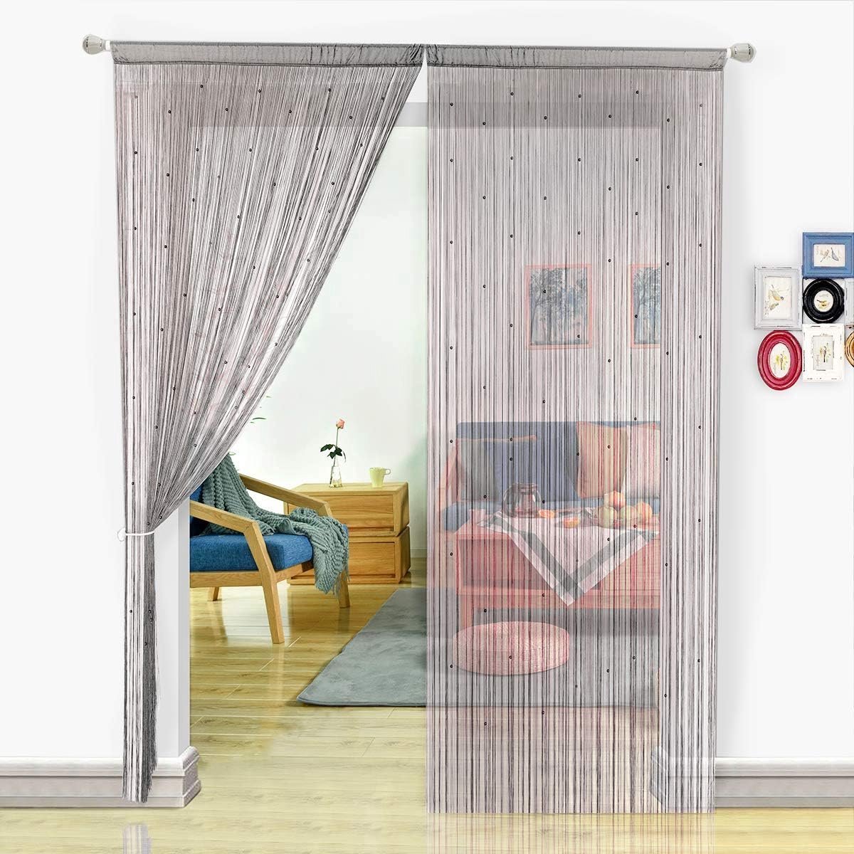 Stunq® Spaghetti String Gordijnen Voor Woonkamer Kralen Gordijnen Deur Gordijn Verdeler Woondecoratie, grijs, 200x200cm