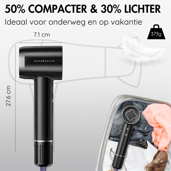 Sansbeauté® Föhn met Diffuser - Krullen - 110.000RPM - Ionische Haardroger met Borstel - 3 Standen - 3 Opzetstukken - Reisföhn - Sèche Cheveux - Krul Feun Set - Haarföhn met Defuser - Hair Blow Dryer - Kappersfohn - 2000W