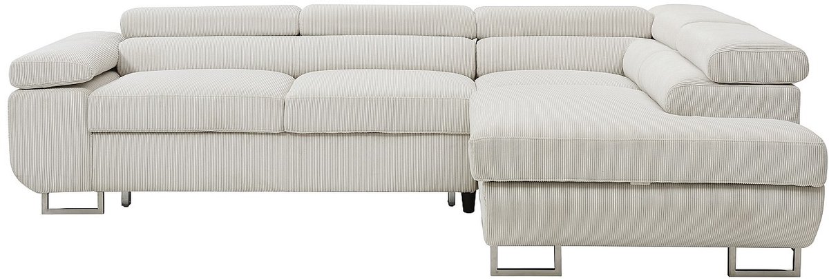 Vente-unique Hoekslaapbank met hoek rechts van beige ribfluweel NURAZIO