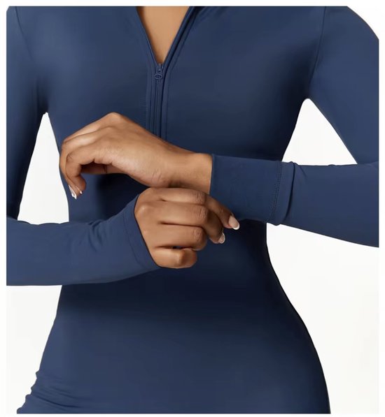 Volt Zip Long Jumpsuit - Maat M - Blauw - Gevoerde Long Sleeve Dames Jumpsuit - Ocean Teal — afbeelding 2