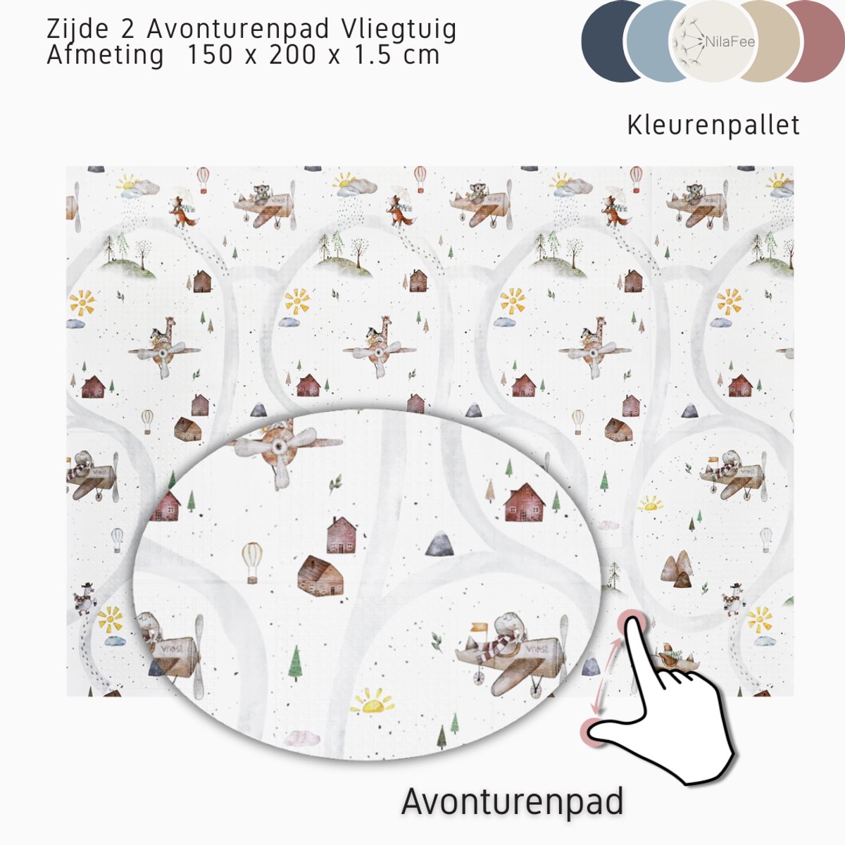 NilaFee® - Speelmat Baby - Speelkleed - Anti slip - Opvouwbaar - Opbergtas - 147 x 190 - XPE - CE getest - Waterafstotend - Auto - Vliegtuig - Terrazo Brown — afbeelding 4