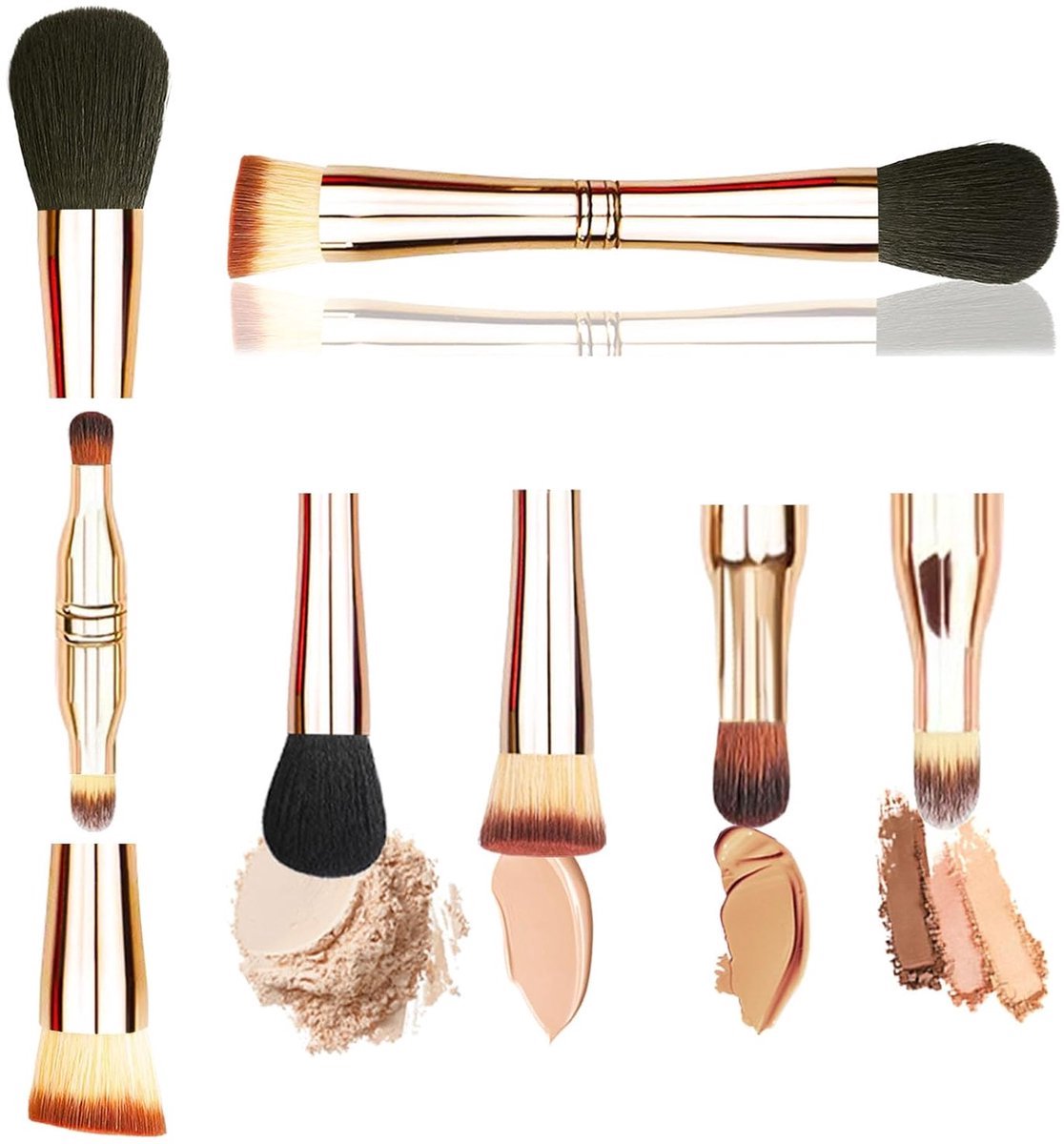 Stunq® Handige 4-in-1 Make-up Borstelset voor Reizen en Dagelijks Gebruik