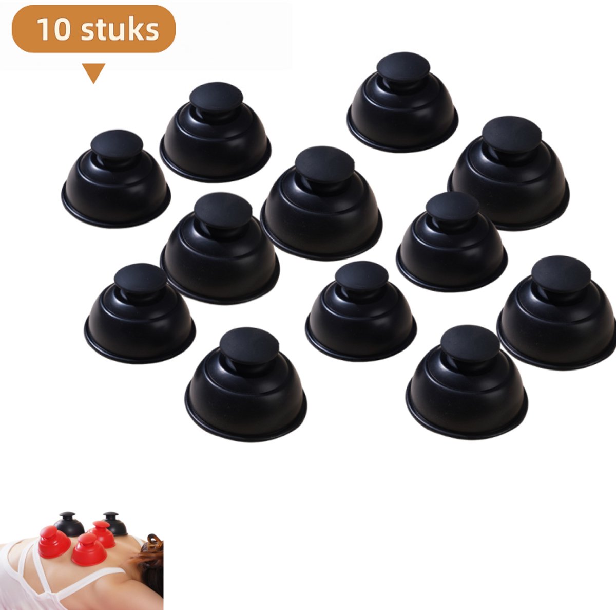 10-pack - Vacuüm siliconen cuppingset - Druk-om-te-zuigen type - Rond - Draagbare vochtabsorptiecups - Fascia cups voor thuisgebruik - Zwart