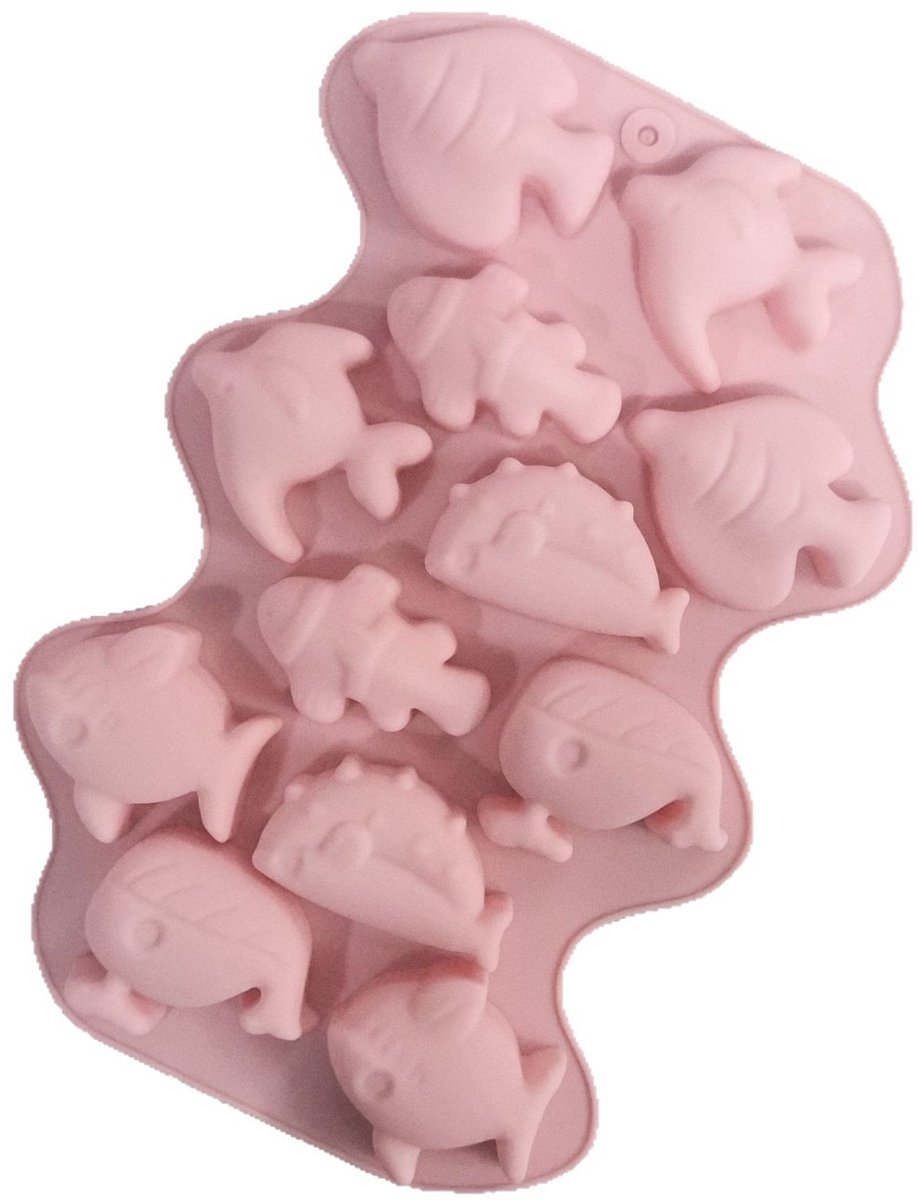 Twee chocoladevormen in de vorm van een vis, geschikt voor snoepjes en chocolade.
