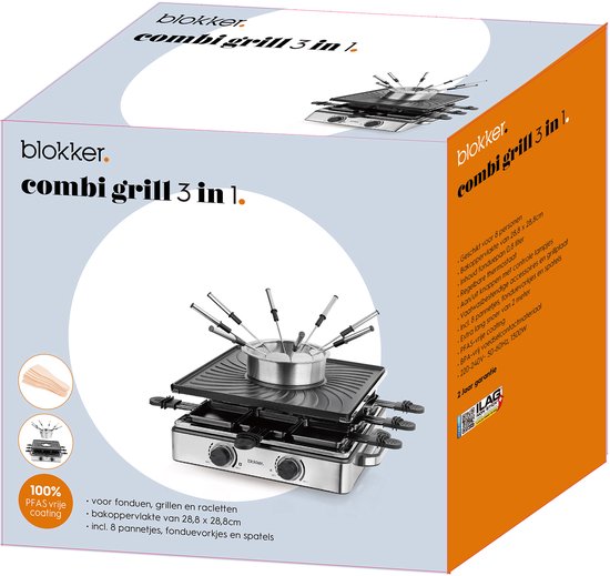 Blokker Raclette Grill - Gourmetset - Kaasfondue - 8 Pannen - Indicatielampje - Regelbare thermostaat - ILAG Coating - Aluminium grill - 8 spatels - Fondueset - 1500W - RG-131577.2 Zwart — afbeelding 5