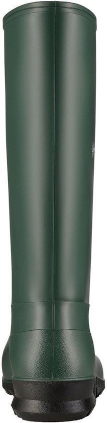 Groene Dunlop regenlaars, achterkant, met zwarte zool.