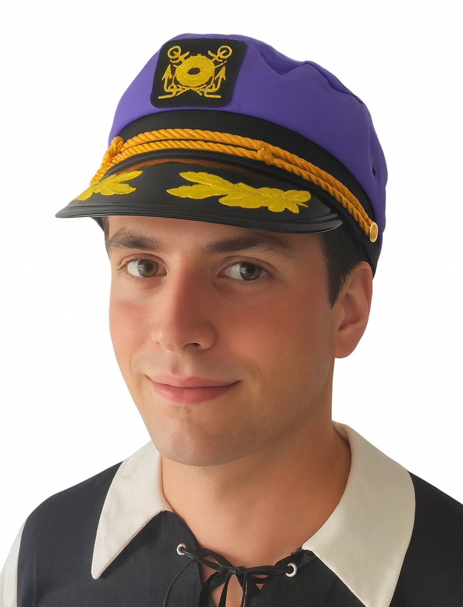 Kapiteinshoed Paars met gouden lauwerkransen - Piratenpartij Kapiteinspet voor volwassenen - Kerst Hoed - CAPTAIN Carnaval - one size