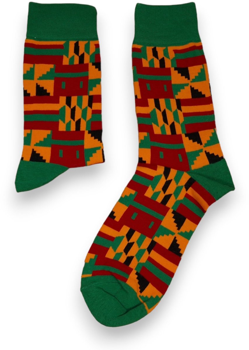 Afrikaanse sokken / Afro sokken / Kente sokken - Groen / Oranje - Afrika print kousen / Happy Colorful Socks / Vrolijke sokken Maat 41-46