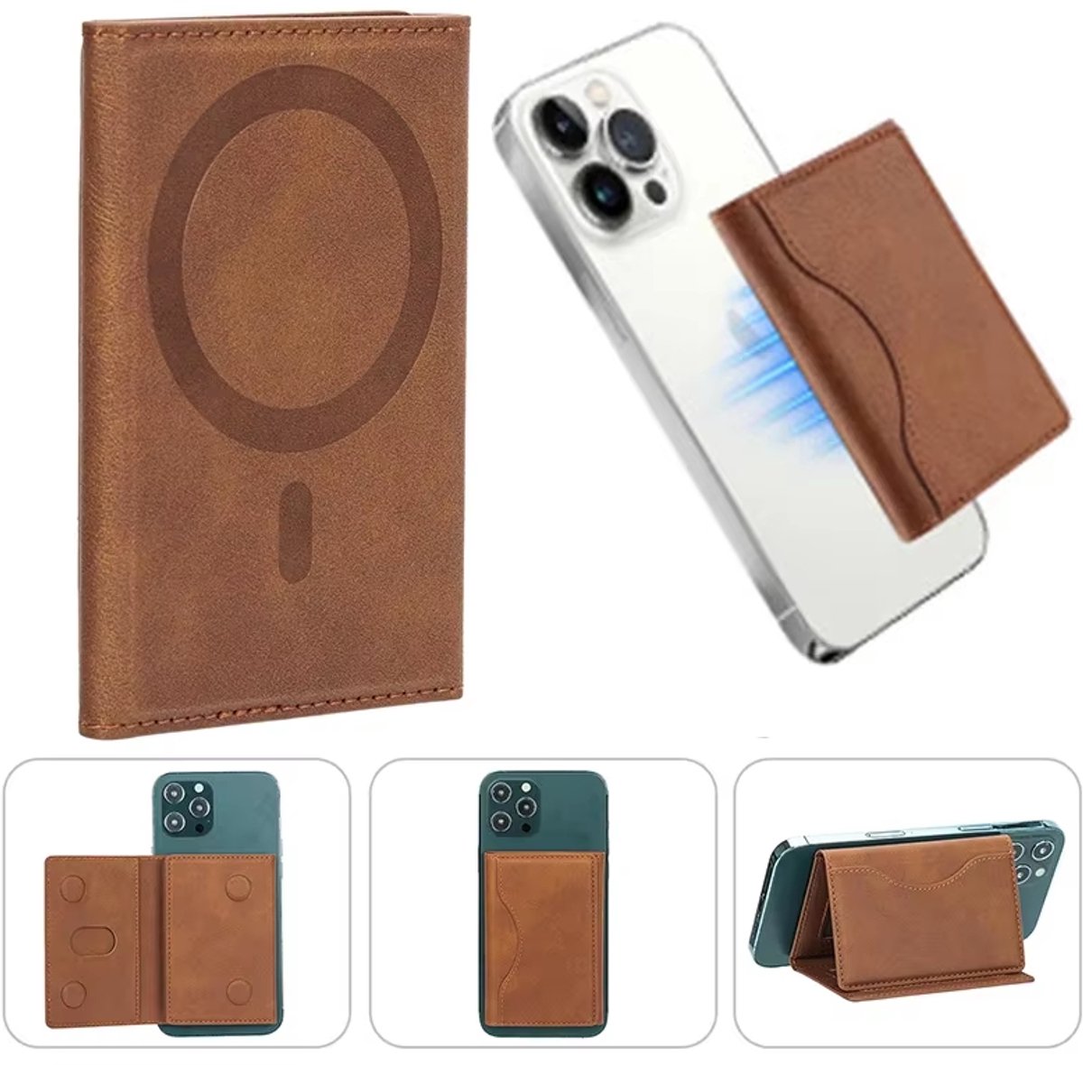 2026 PU Lederen Kaart- en Portemonnee – Magnetische Driebladige Kaarthouder – Geschikt voor iPhone 12/13/14/15/16 Pro, Pro Max en Mini
