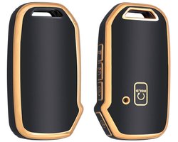 Autosleutel Hoesje geschikt voor Kia Ceed - E-Soul - Xceed - Proceed - Niro - Sportage - Sorento - EV6 - EV9 - TPU Cover - Sleutelcover - Autosleutelhoesje - Autosleutel Cover - goud -zwart