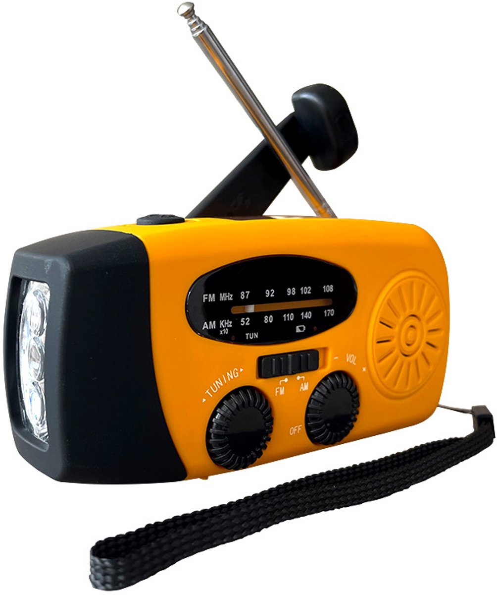Radio - Noodradio - Noodradio solar opwindbaar - Draagbare radio - Alarm en rampenpreventie - Met noodverlichting - 2000mah - ABS - Oranje