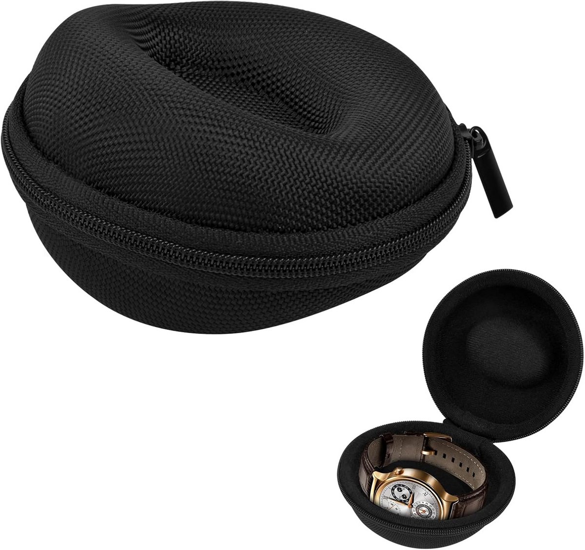 Draagbare Horlogedoos voor 1 Horloge - Ronde Reisetui met Rits - Universele Beschermhoes